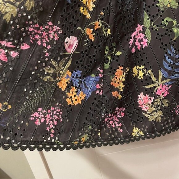 NWT Lulus Sweet At Heart Floral Embroidered Midi Skirt Black Small Eyelet - Picture 8 of 16